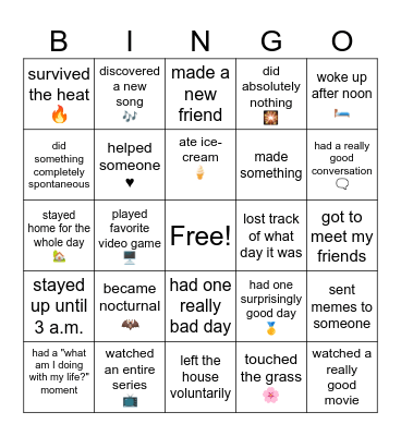 summer what? Bingo Card