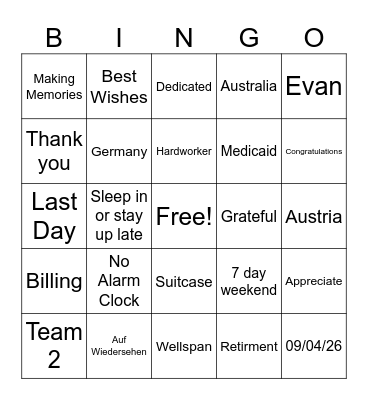 Retirement 083126 Bingo Card
