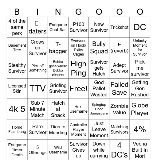 Killer DBD Bingo Card
