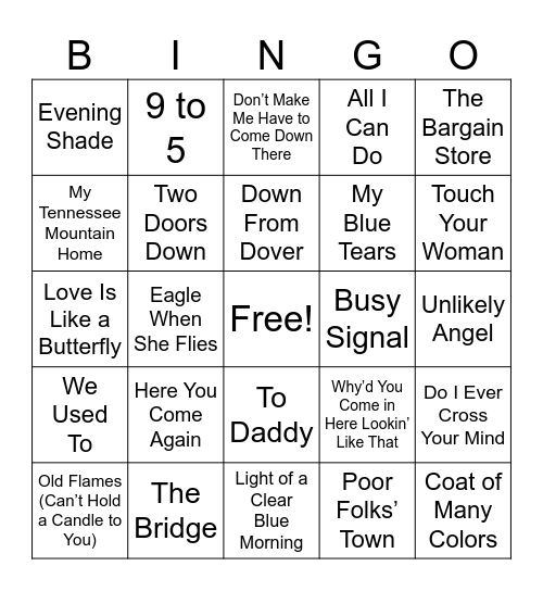 Dolly Parton Bingo Card