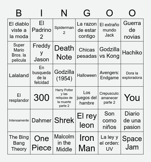 Bingo Cine Bingo Card