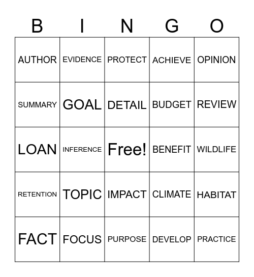 BINGGO LEVEL 3.1 Bingo Card