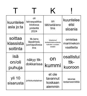 tutustumisbingo Card