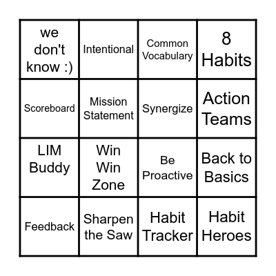 Leader in Me Bingo Card