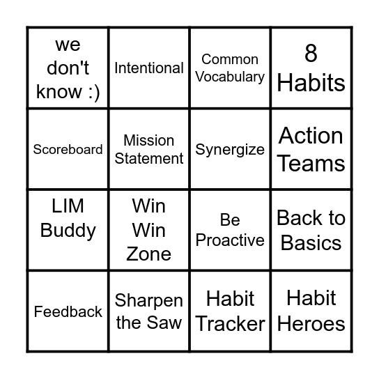 Leader in Me Bingo Card