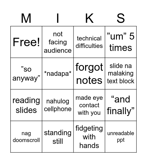 how NOT to give a presentation😋 Bingo Card