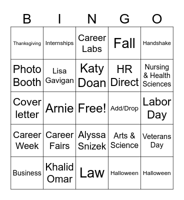 Fall Orientation Bingo Card
