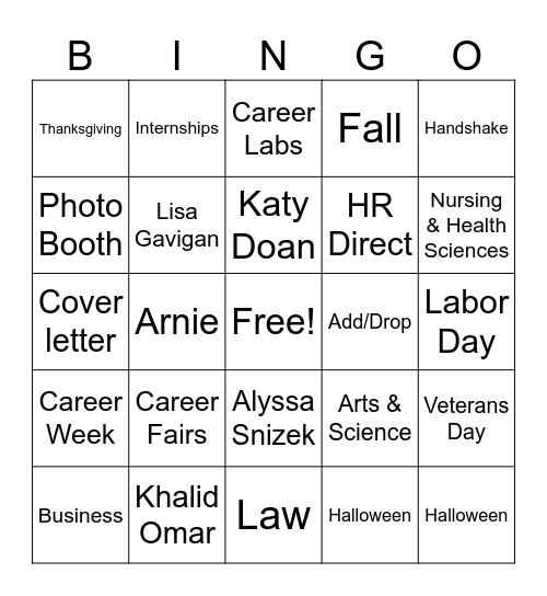Fall Orientation Bingo Card