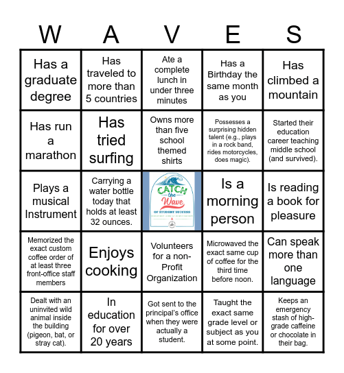 Catch A Wave Admin Bingo Card