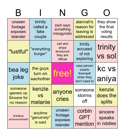 LOVE ISLAND REUNION BINGO! Bingo Card