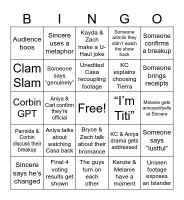 Love Island Reunion 2026! Bingo Card