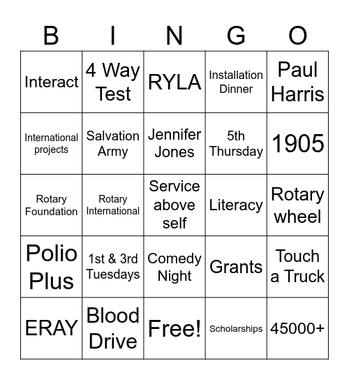 Rotary -Do Good, Have Fun Bingo Card