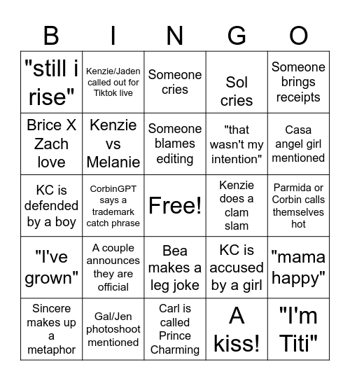 LI USA S8 Reunion Bingo Card
