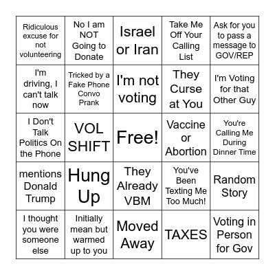 Call Time Bingo Card