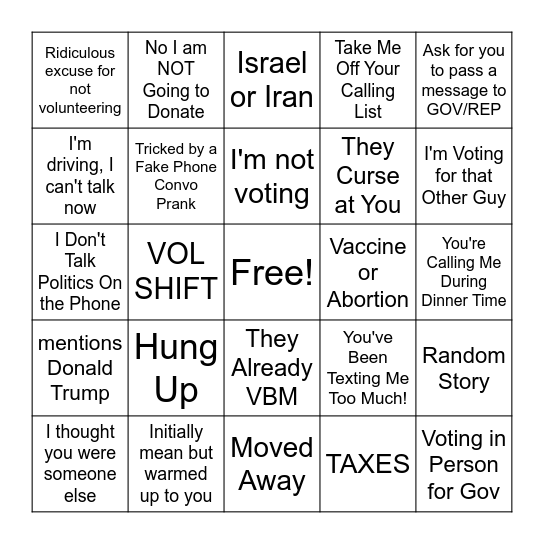 Call Time Bingo Card
