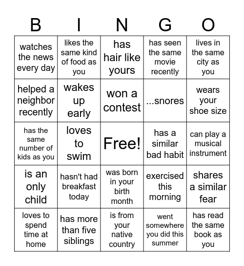 Find Someone Who Bingo Card