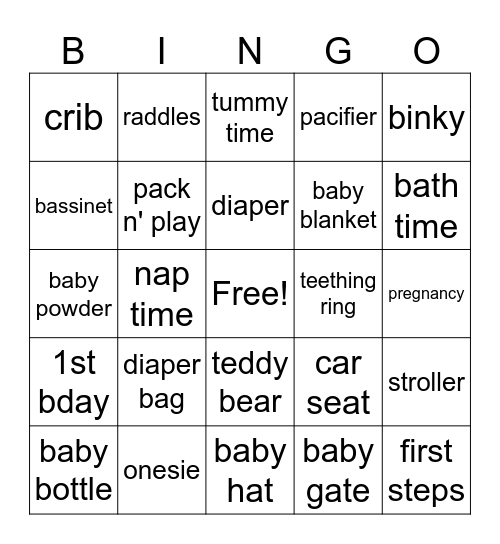 Baby Shower Bingo Card