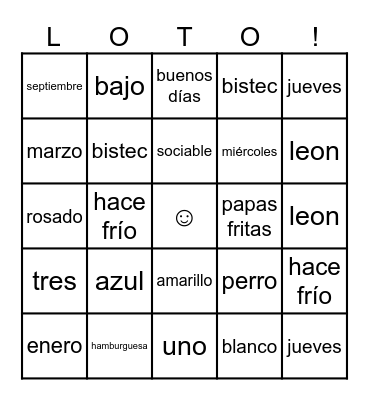 Back-To-School LOTO Bingo Card