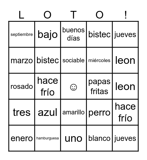 Back-To-School LOTO Bingo Card