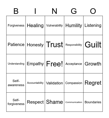 Apologize Bingo Card