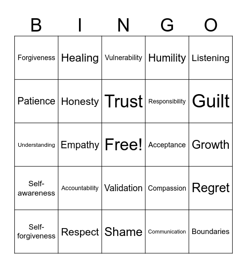 Apologize Bingo Card