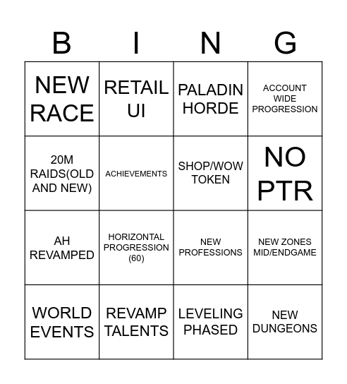 WoW Classic + Bingo Card