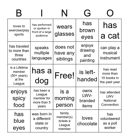 League of Women Voters Bingo Card