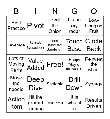Corporate Jargon Bingo Card