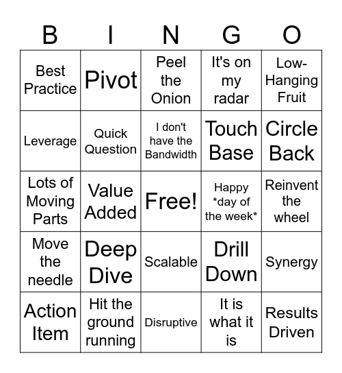 Corporate Jargon Bingo Card