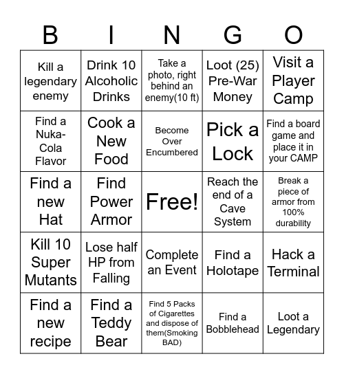 Fallout 76 BINGO Card