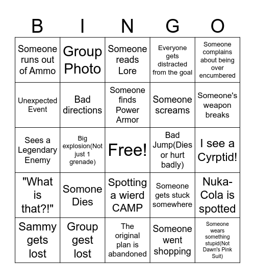 Chat Bingo - Fallout 76 Bingo Card