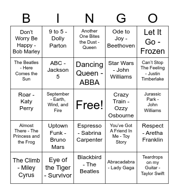 Back to School Music BINGO Card