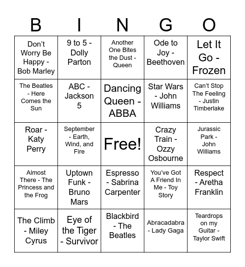 Back to School Music BINGO Card
