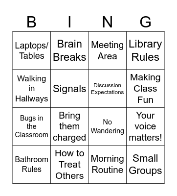 Classroom Rules Bingo Card