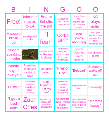 Love Island Season 8 Reunion Bingo Card