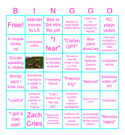 Love Island Season 8 Reunion Bingo Card