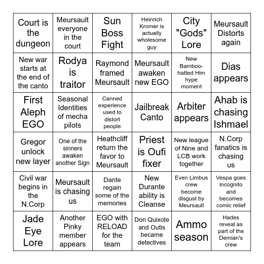 Canto 10 bingo card Bingo Card