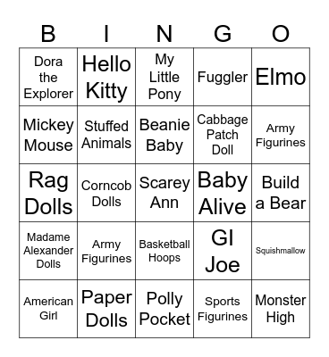 Dolls and Toys of our Youth Bingo Card