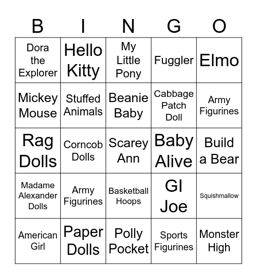 Dolls and Toys of our Youth Bingo Card