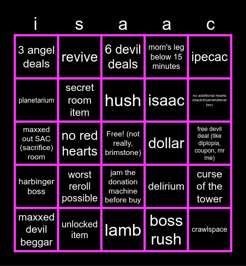 isaac Bingo Card