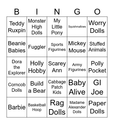 Childhood Toys and Dolls Bingo Card