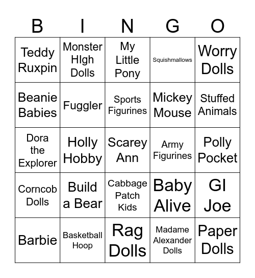 Childhood Toys and Dolls Bingo Card
