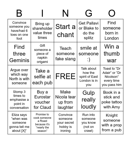 Claud’s Leaving Bingo Card