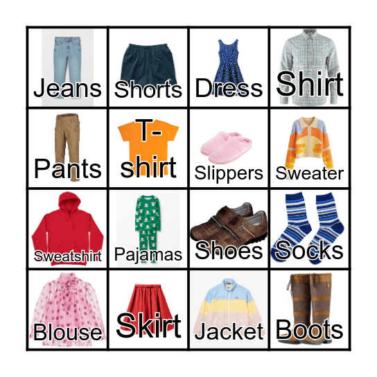 Clothings Bingo Card