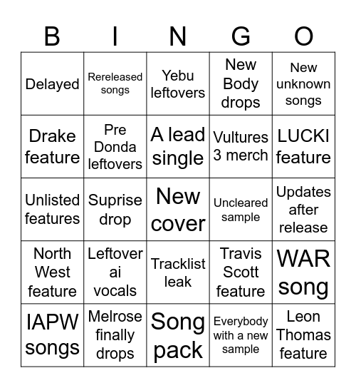 Vultures 3 BINGO Card