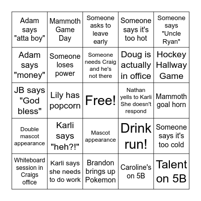 5B Bingo Card