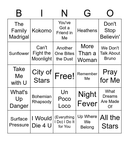 Movie Soundtrack Rd 1 Bingo Card