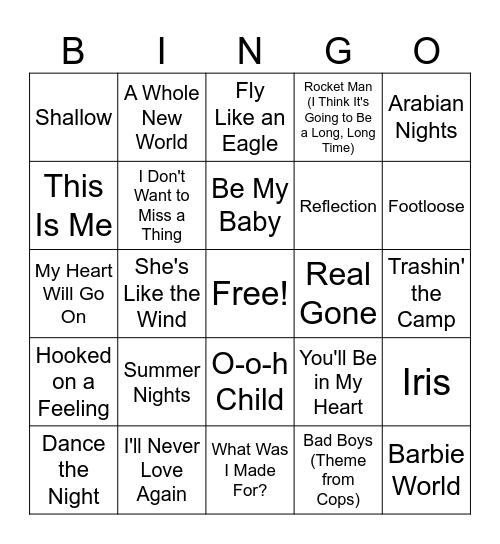 Movie Soundtrack Rd 4 Bingo Card