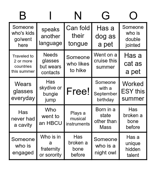 Crew BINGO Card