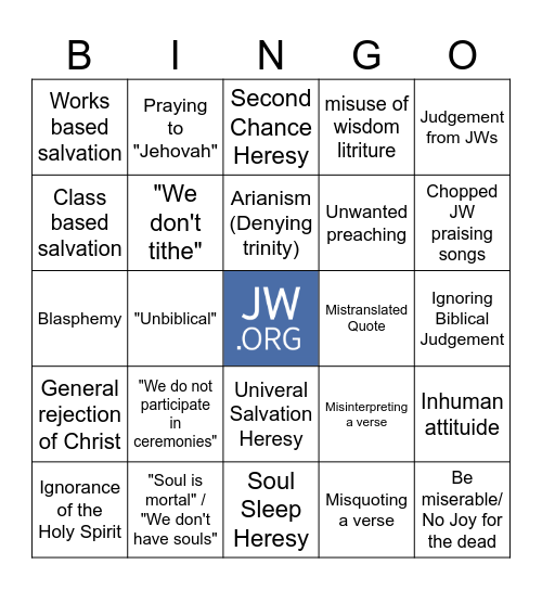 Jehovah's Witnesses Funeral Bingo Card